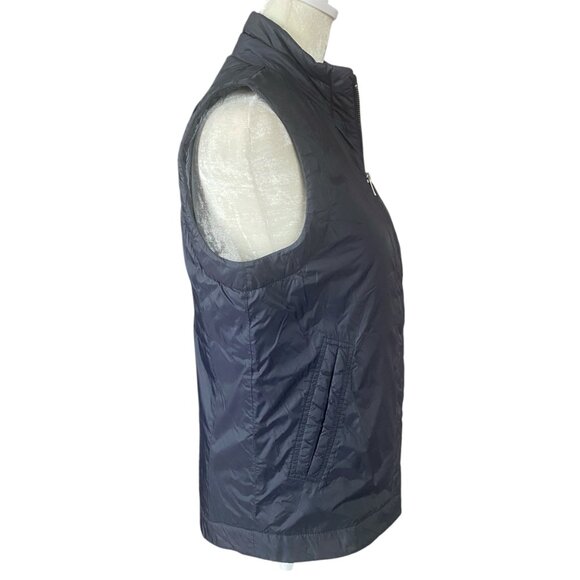 Faconnable women's XS dark blue zip up collared sleeveless puffer vest tops - Picture 3 of 10